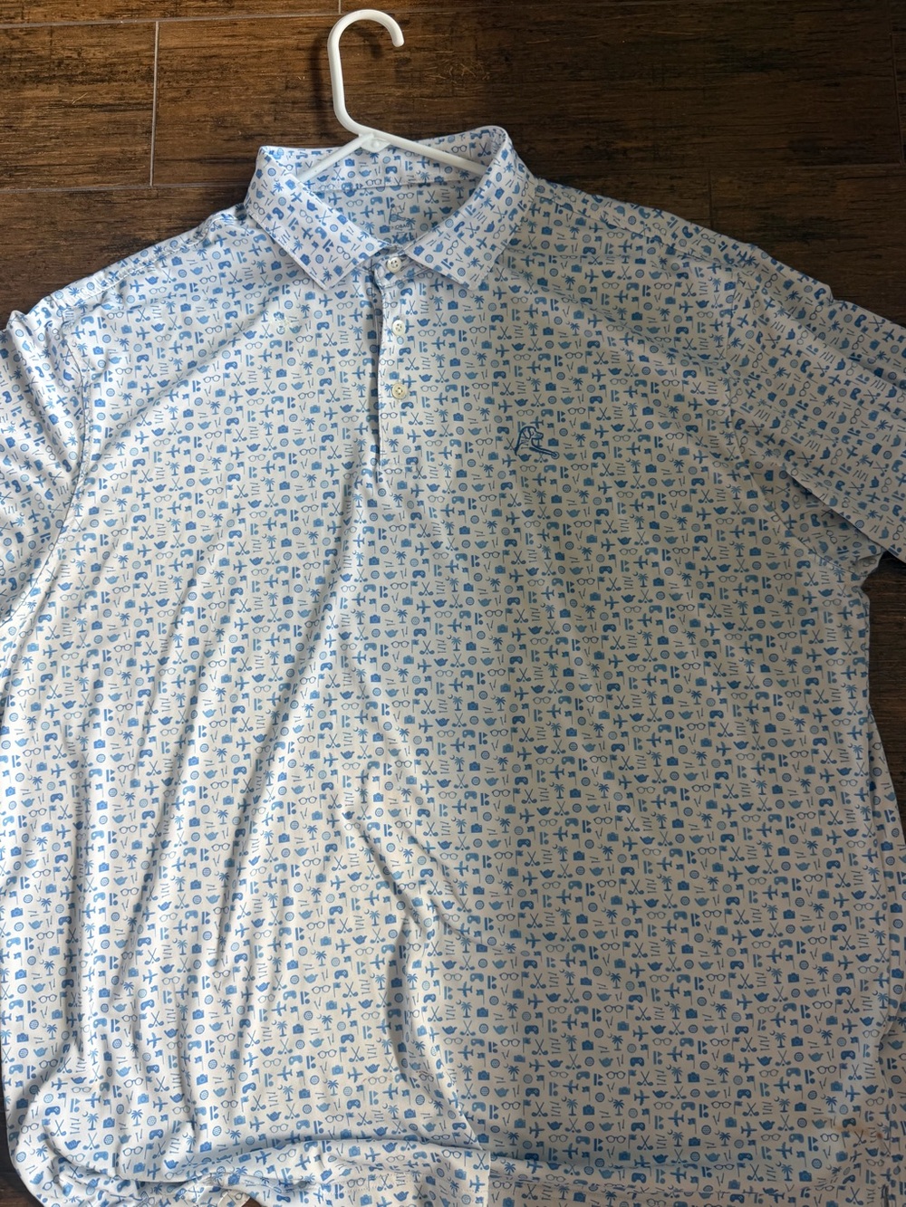 RHOBACK Men’s Performance Polo Blue White Travel Icon Print Golf Shirt XXL